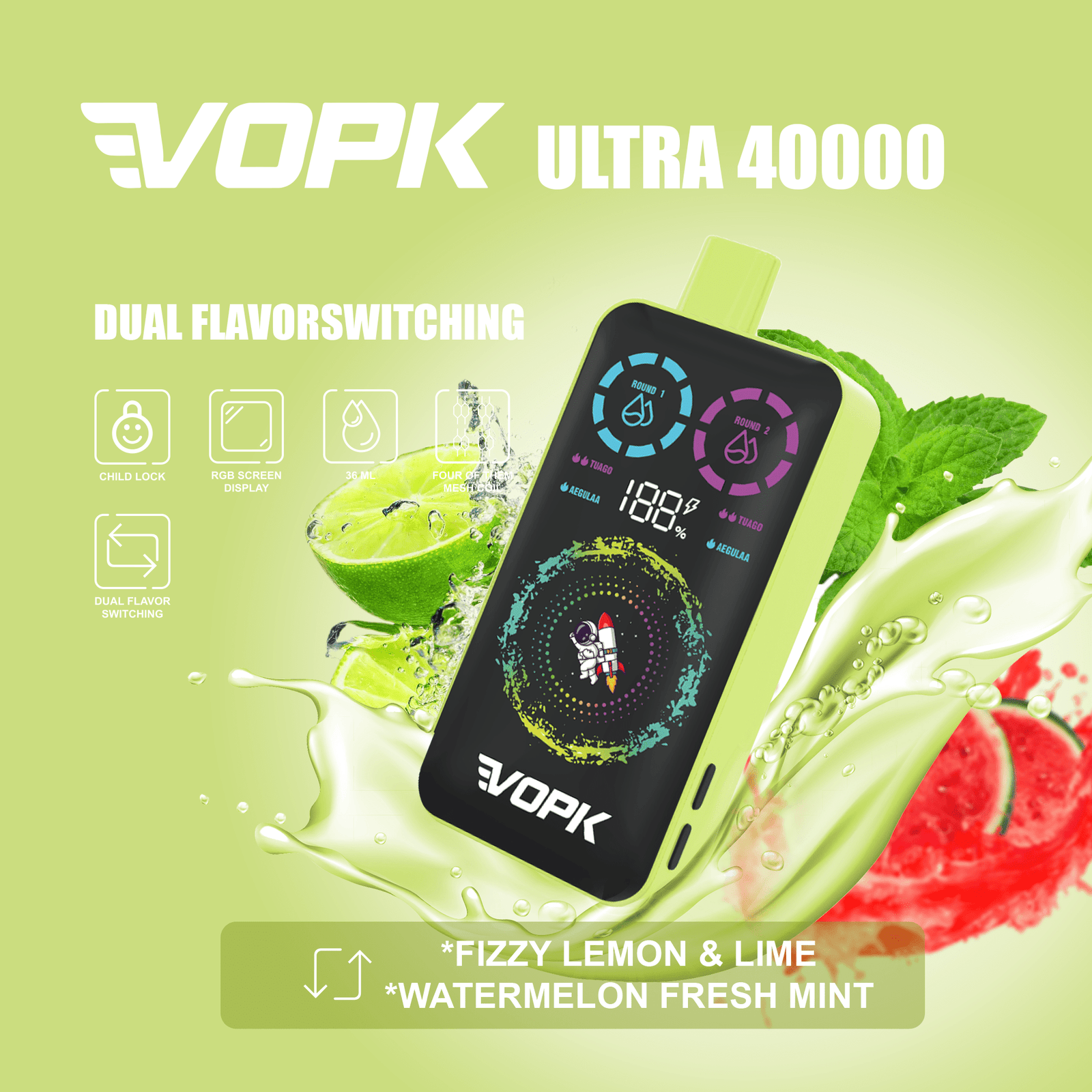 VOPK ULTRA 40000 Puffs Disposable Vape - Dual Flavor Screen Display - Image 6