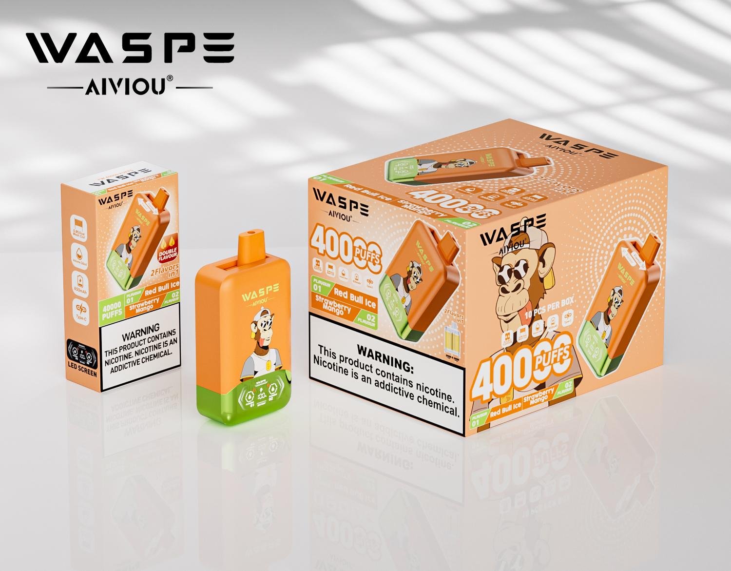 WASPE 40000 Puff - 36ml E-liquid Rechargeable Disposable E-cigarette Dual Flavors Type-C Mesh Coil - Image 4