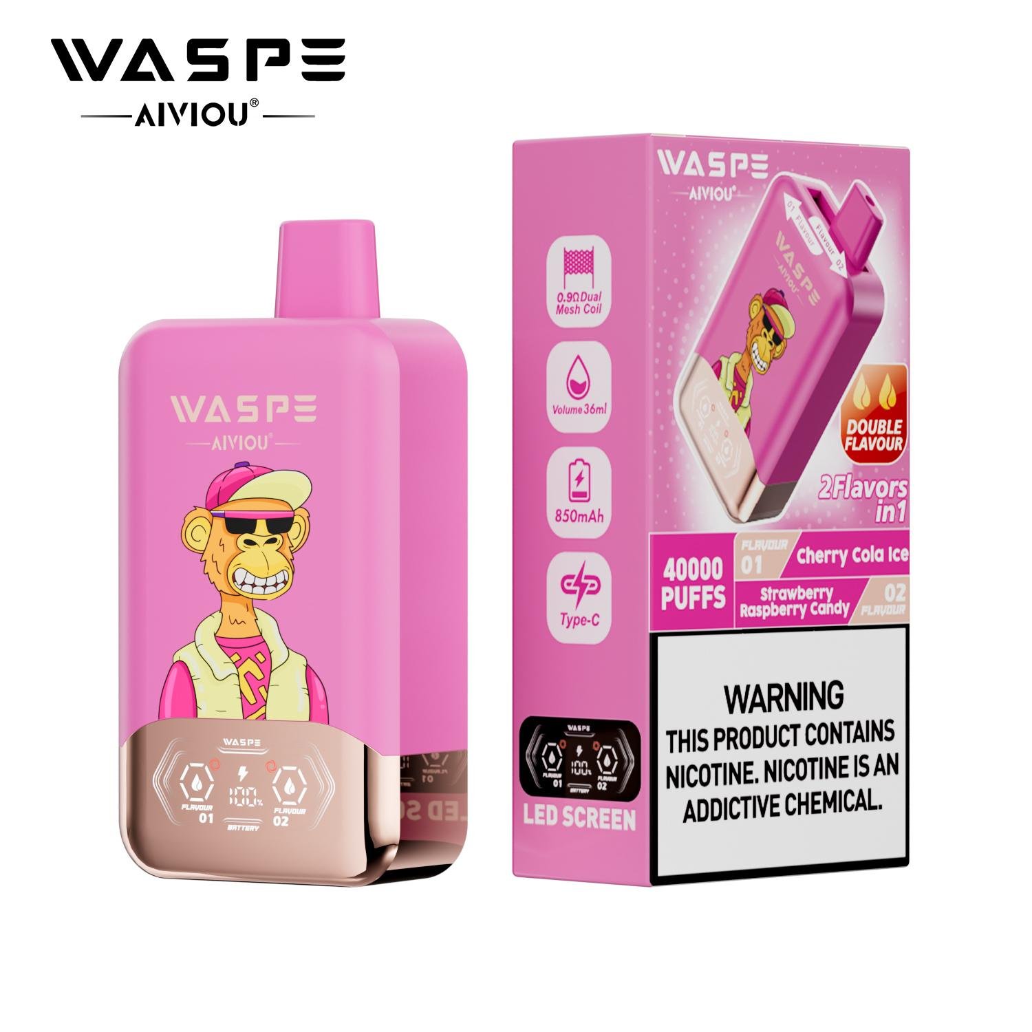 WASPE 40000 Puffs Dual Flavor Disposable Vape - 36ml E-liquid & Dual Mesh Coil - Rechargeable - Image 6
