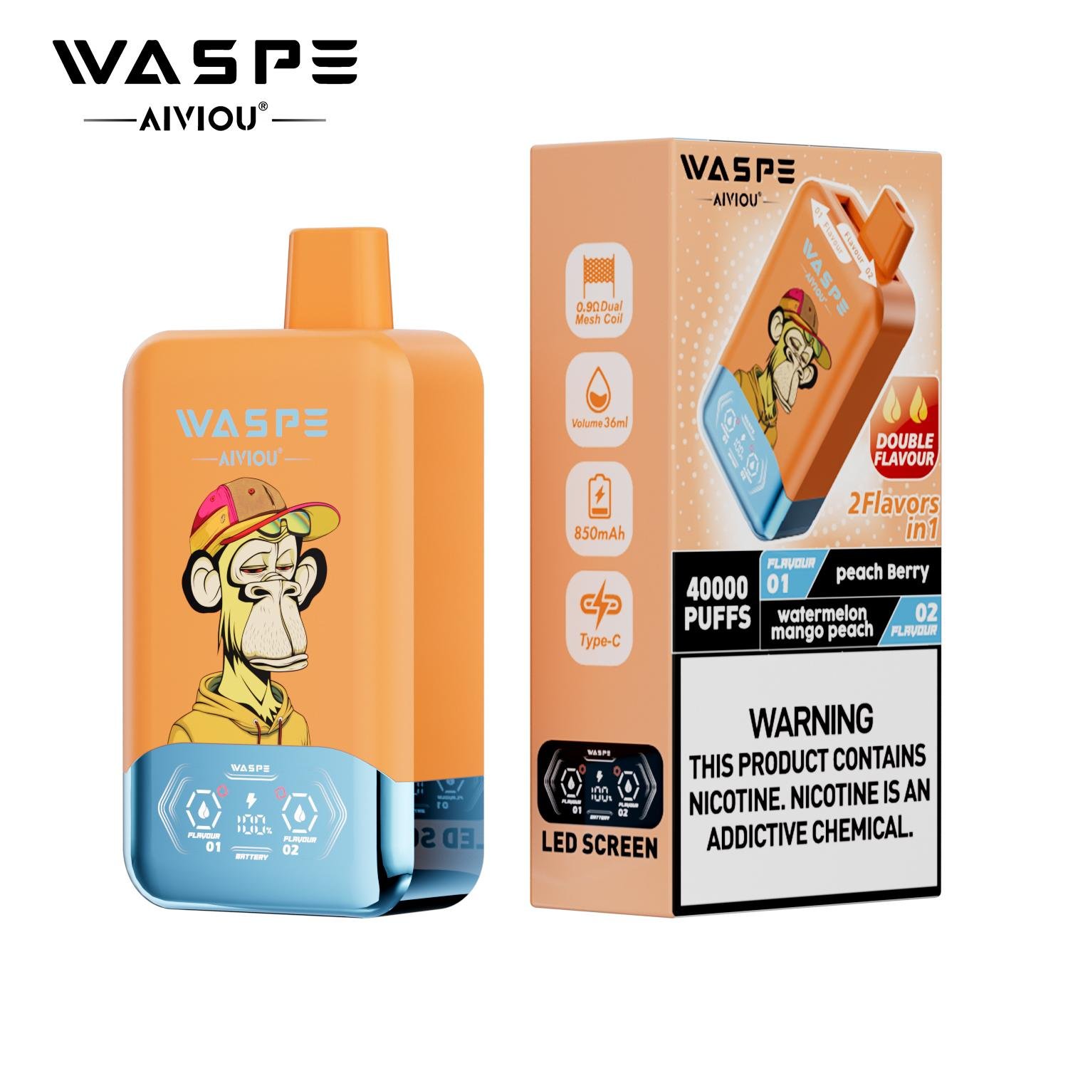 WASPE 40000 Puff - 36ml E-liquid Rechargeable Disposable E-cigarette Dual Flavors Type-C Mesh Coil - Image 3