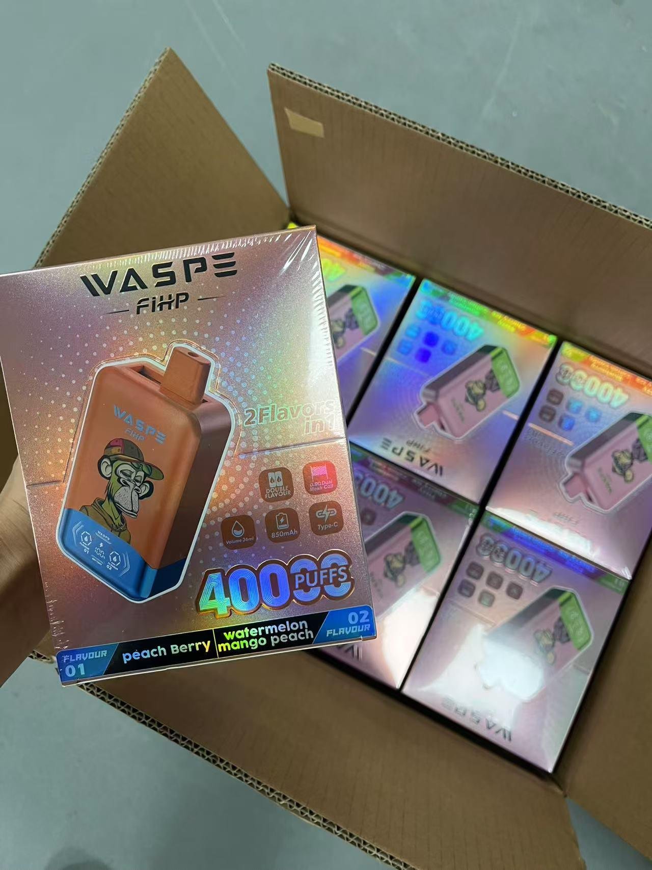 WASPE 40000 Puff - 36ml E-liquid Rechargeable Disposable E-cigarette Dual Flavors Type-C Mesh Coil - Image 5