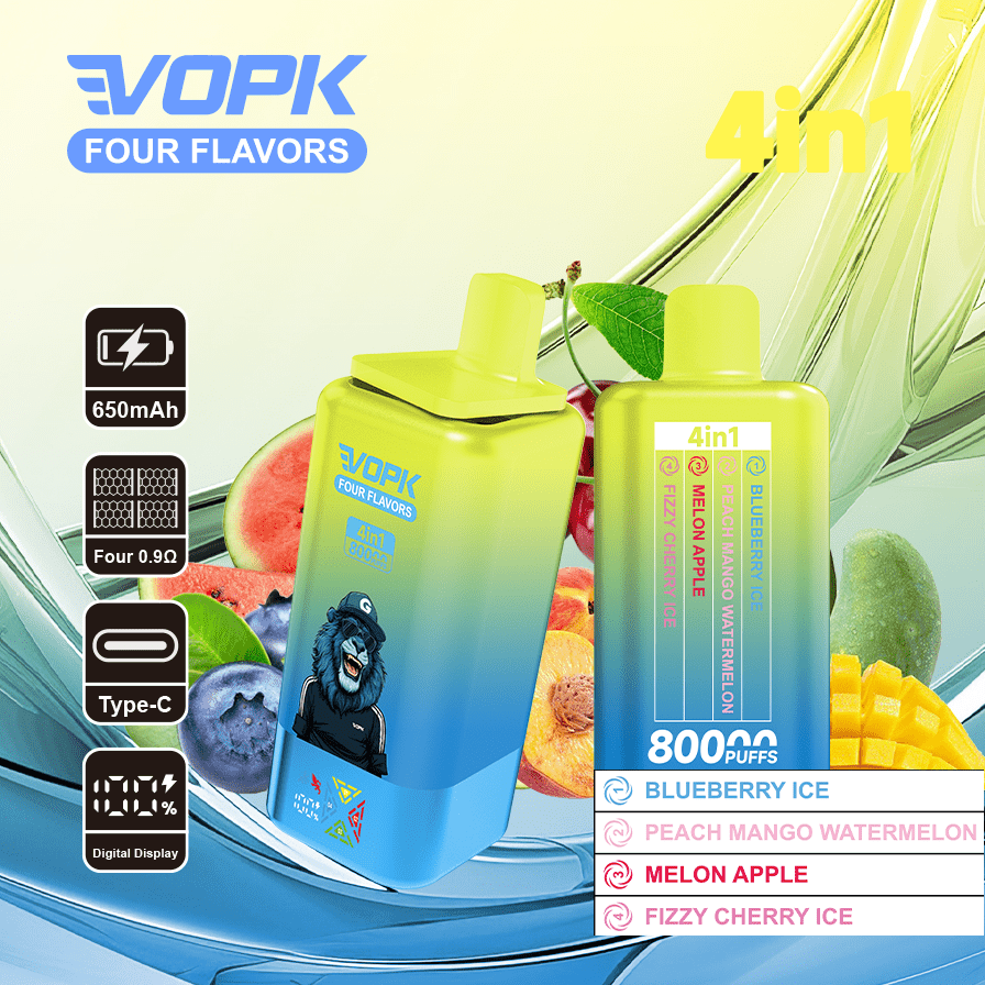 VOPK 4-in-1 80000 Puffs Disposable Vape - Quad-Flavor Technology with Mesh Coil - Image 7