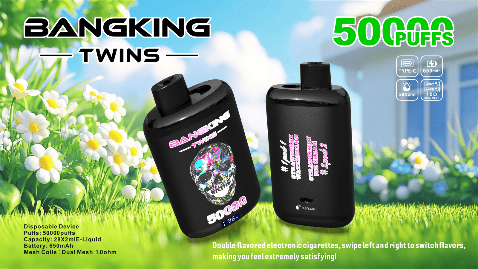 Bang King Twins 50000 Puffs Dual Pod Disposable Vape 56mL Total E-Liquid Dual Mesh Coil Type-C Rechargeable - Image 7