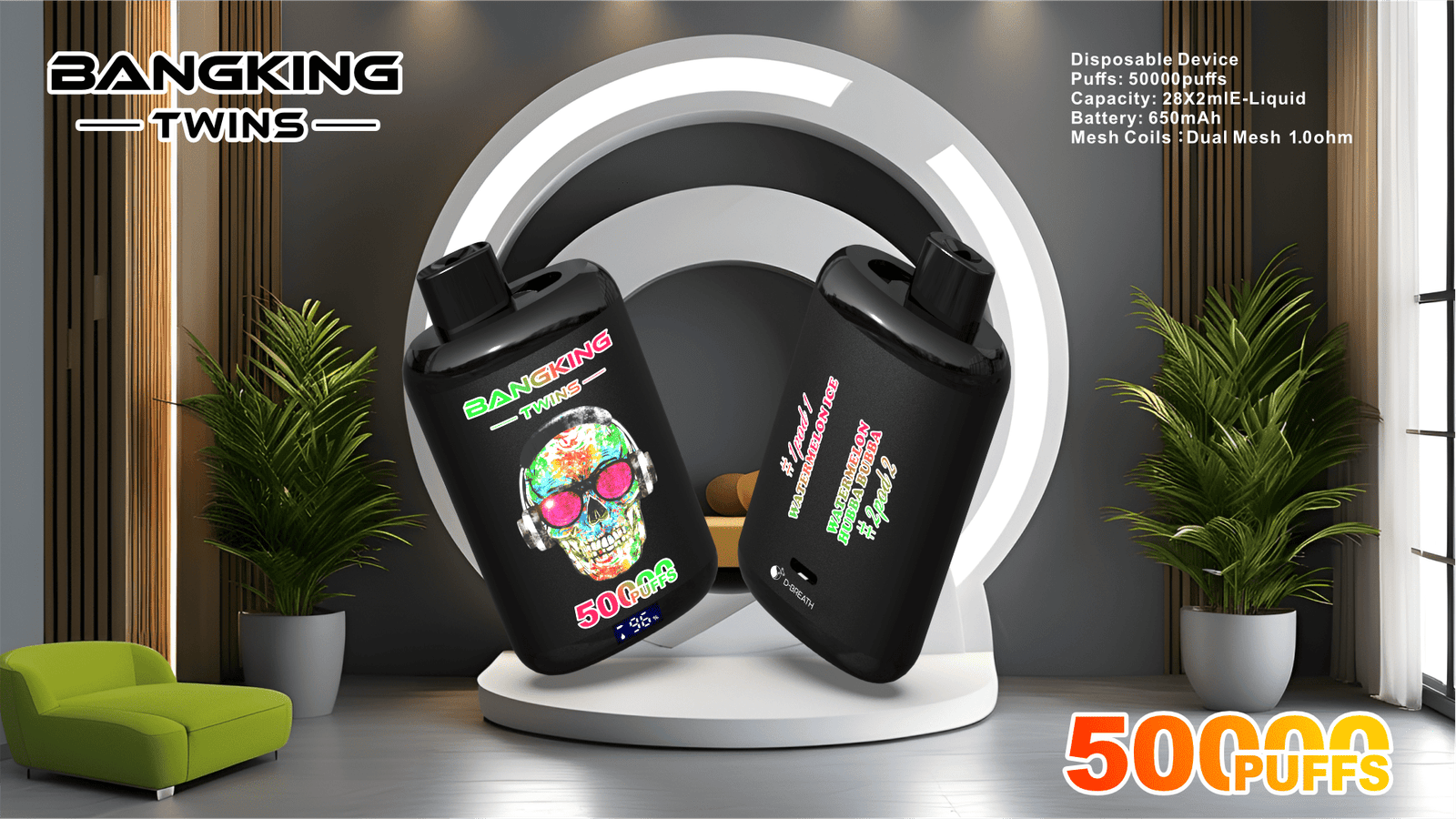 Bang King Twins 50000 Puffs Dual Pod Disposable Vape 56mL Total E-Liquid Dual Mesh Coil Type-C Rechargeable - Image 2