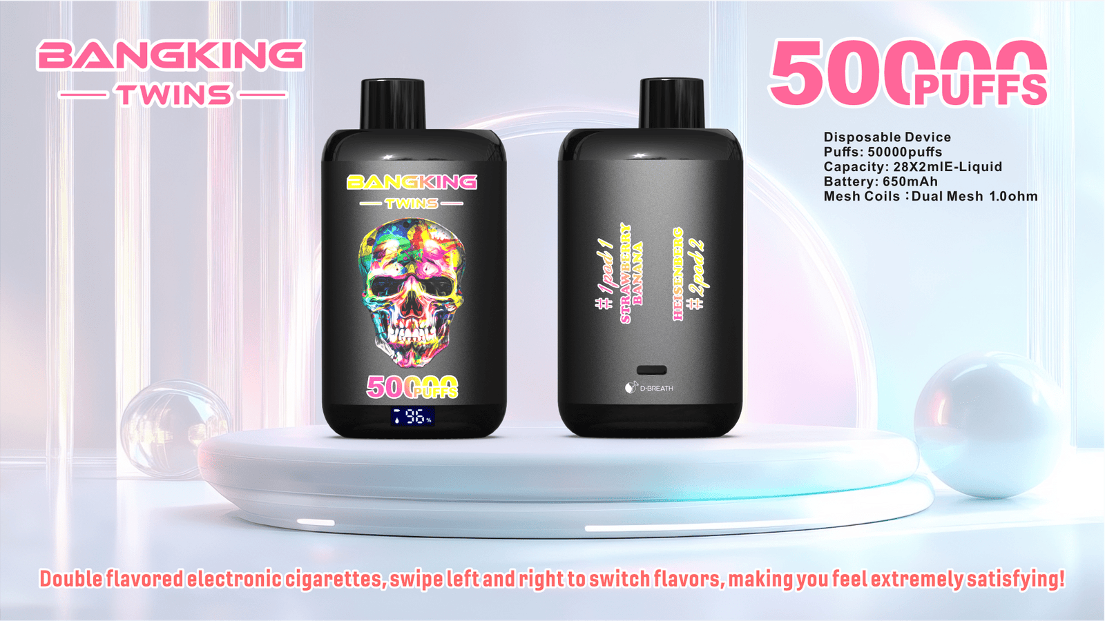Bang King Twins 50000 Puffs Dual Pod Disposable Vape 56mL Total E-Liquid Dual Mesh Coil Type-C Rechargeable - Image 3