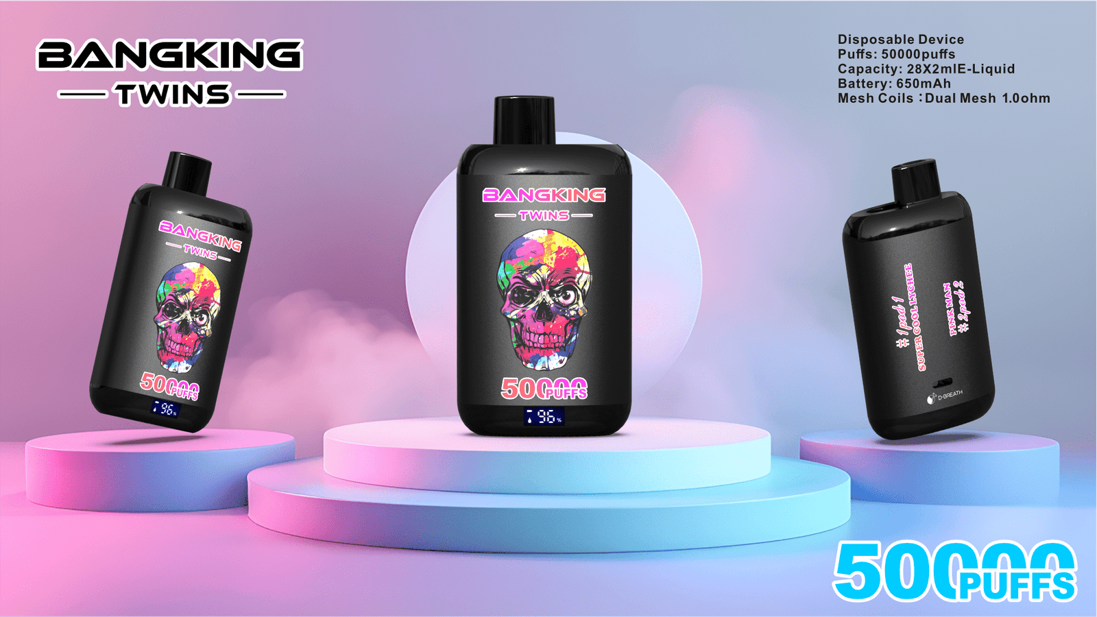 Bang King Twins 50000 Puffs Dual Pod Disposable Vape 56mL Total E-Liquid Dual Mesh Coil Type-C Rechargeable - Image 4