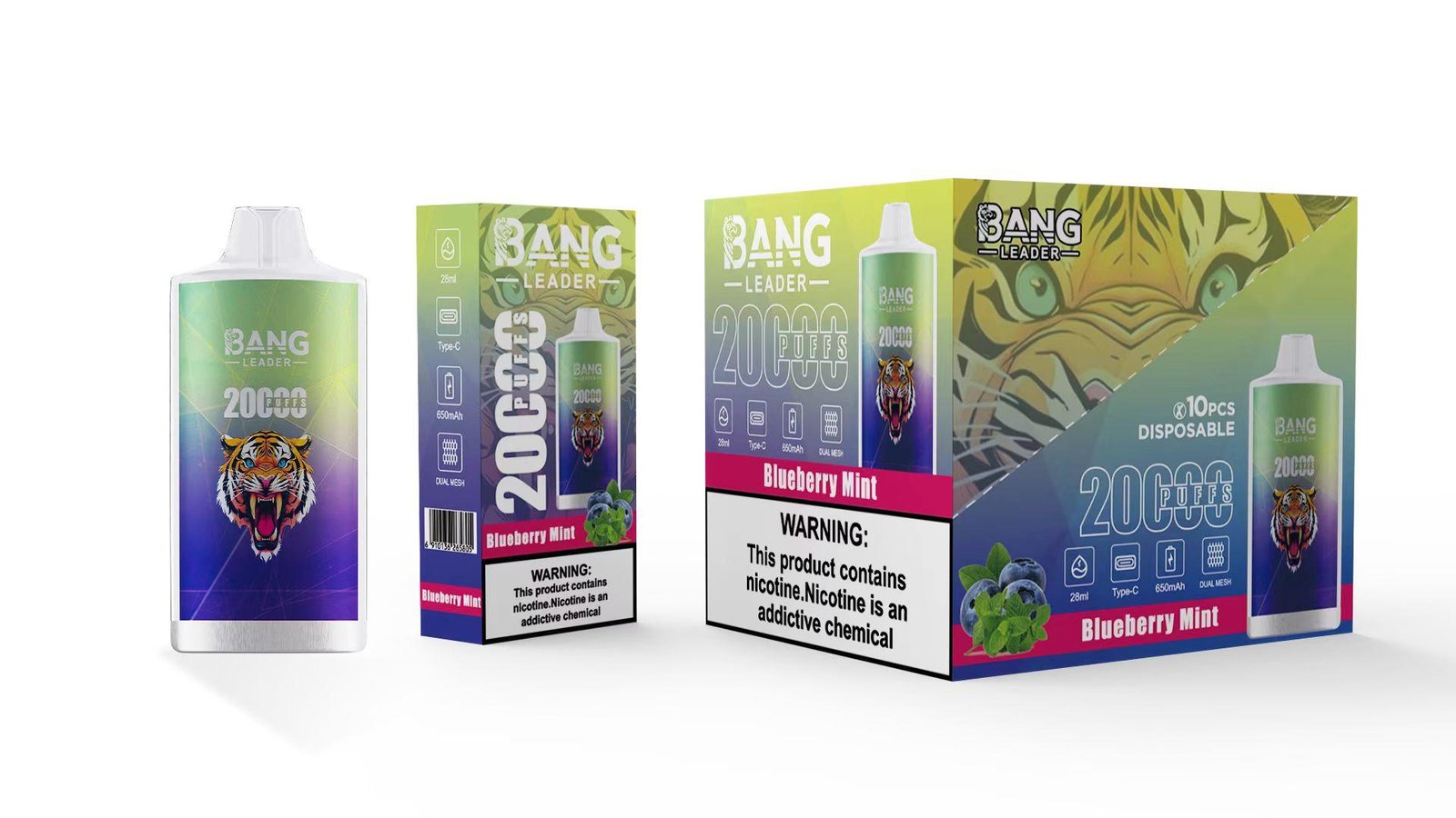 BANG LEADER 20000 Puffs Rechargeable Disposable Vape Massive 28mL E-liquid Dual Mesh Coil 650mAh Battery - Image 2