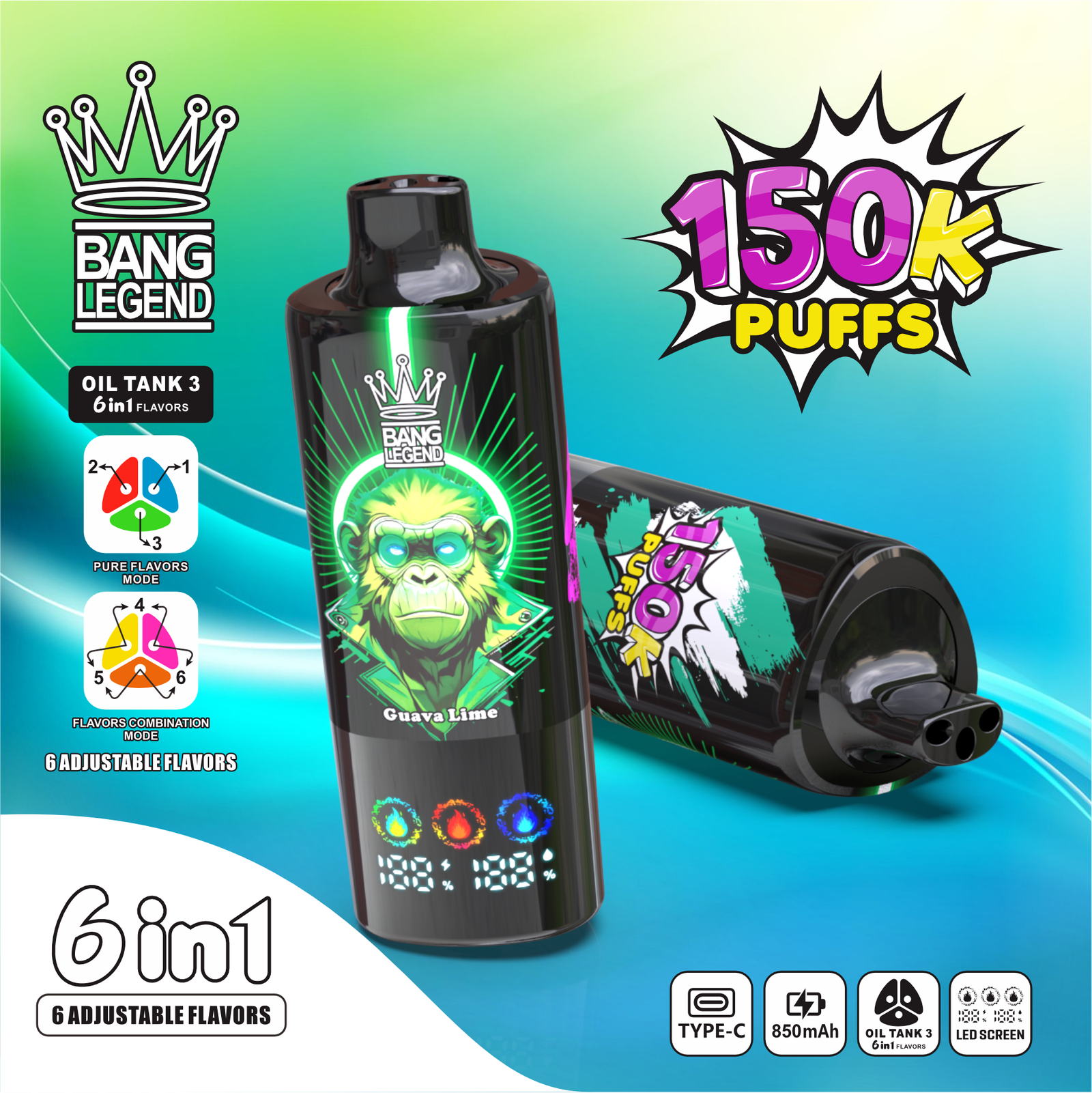 Bang Legend 150000 Puffs 6-in-1 Disposable Vape | 150K Multi-Flavor Rotating Device