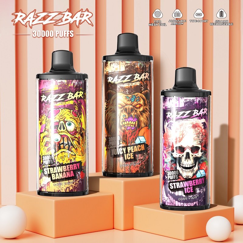 Razz Bar 30000 Puffs Disposable Vape | 30K High-Capacity Rechargeable Device | 1.0Ω Mesh Coil & Adjustable Airflow | Unique Graffiti Monster Edition - Image 2