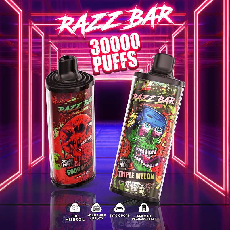 Razz Bar 30000 Puffs Disposable Vape | 30K High-Capacity Rechargeable Device | 1.0Ω Mesh Coil & Adjustable Airflow | Unique Graffiti Monster Edition - Image 3