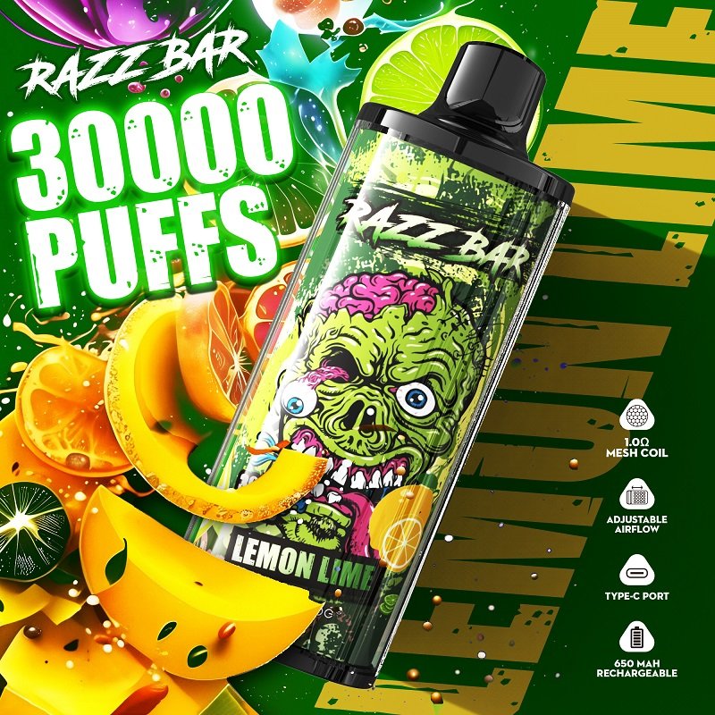 Razz Bar 30000 Puffs Disposable Vape | 30K High-Capacity Rechargeable Device | 1.0Ω Mesh Coil & Adjustable Airflow | Unique Graffiti Monster Edition - Image 4