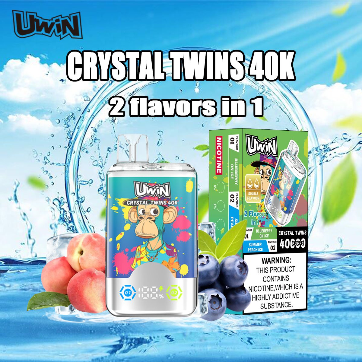 Uwin Twins Crystal 40000 Puffs Disposable Vape | 2-in-1 Dual Flavor & Smart LED Display - Image 3