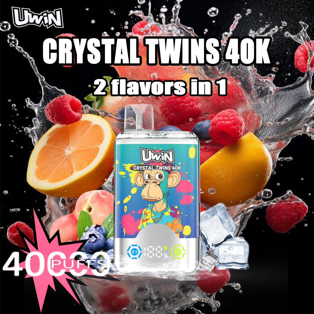 Uwin Twins Crystal 40000 Puffs Disposable Vape | 2-in-1 Dual Flavor & Smart LED Display - Image 4