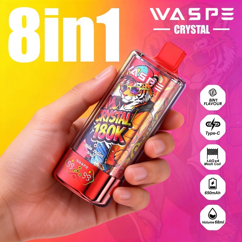 WASPE 8 in 1 Crystal 180000 Puffs Disposable Vape – 180K Puffs with Rotate-to-Switch Flavor System & Quad Mesh Coil - Image 3