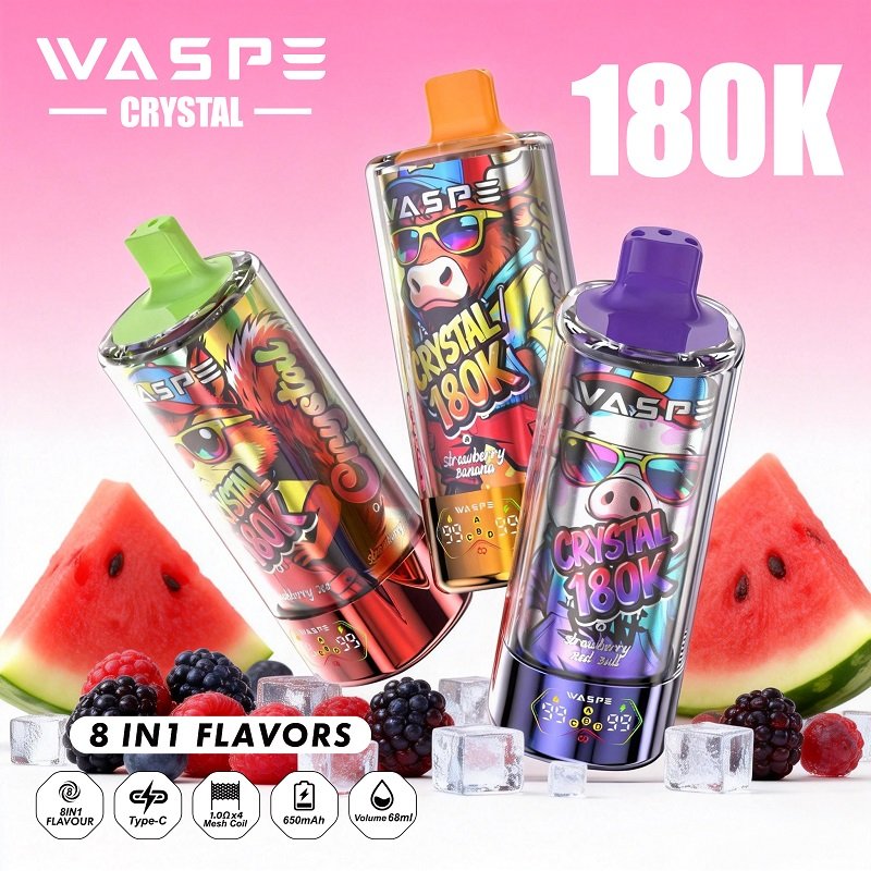 WASPE 8 in 1 Crystal 180000 Puffs Disposable Vape – 180K Puffs with Rotate-to-Switch Flavor System & Quad Mesh Coil - Image 4