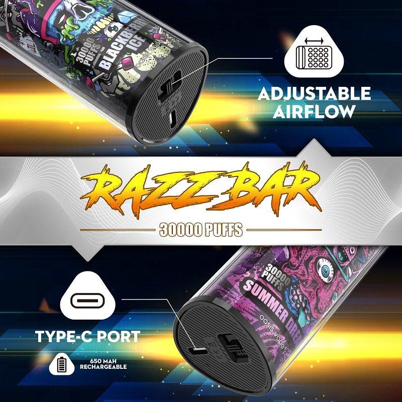 Razz Bar 30000 Puffs Disposable Vape | 30K High-Capacity Rechargeable Device | 1.0Ω Mesh Coil & Adjustable Airflow | Unique Graffiti Monster Edition - Image 6