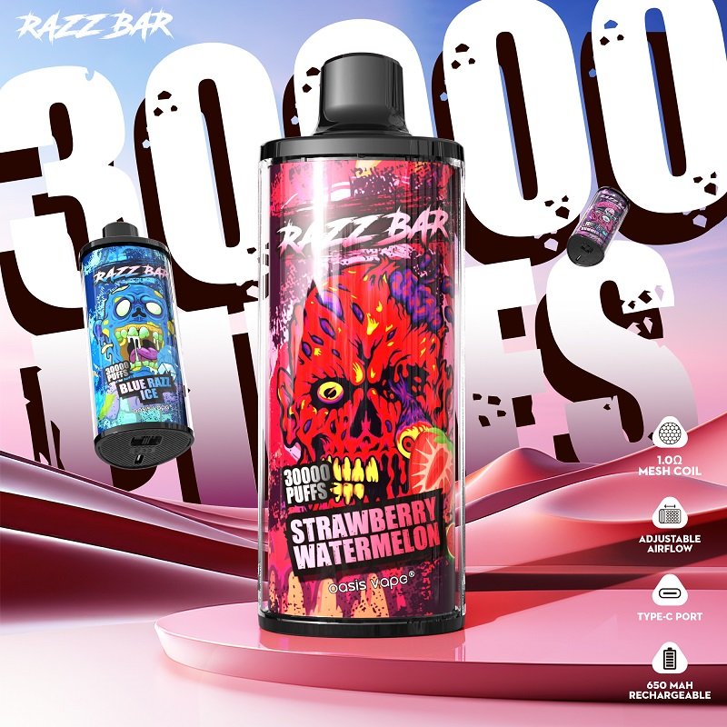 Razz Bar 30000 Puffs Disposable Vape | 30K High-Capacity Rechargeable Device | 1.0Ω Mesh Coil & Adjustable Airflow | Unique Graffiti Monster Edition - Image 7