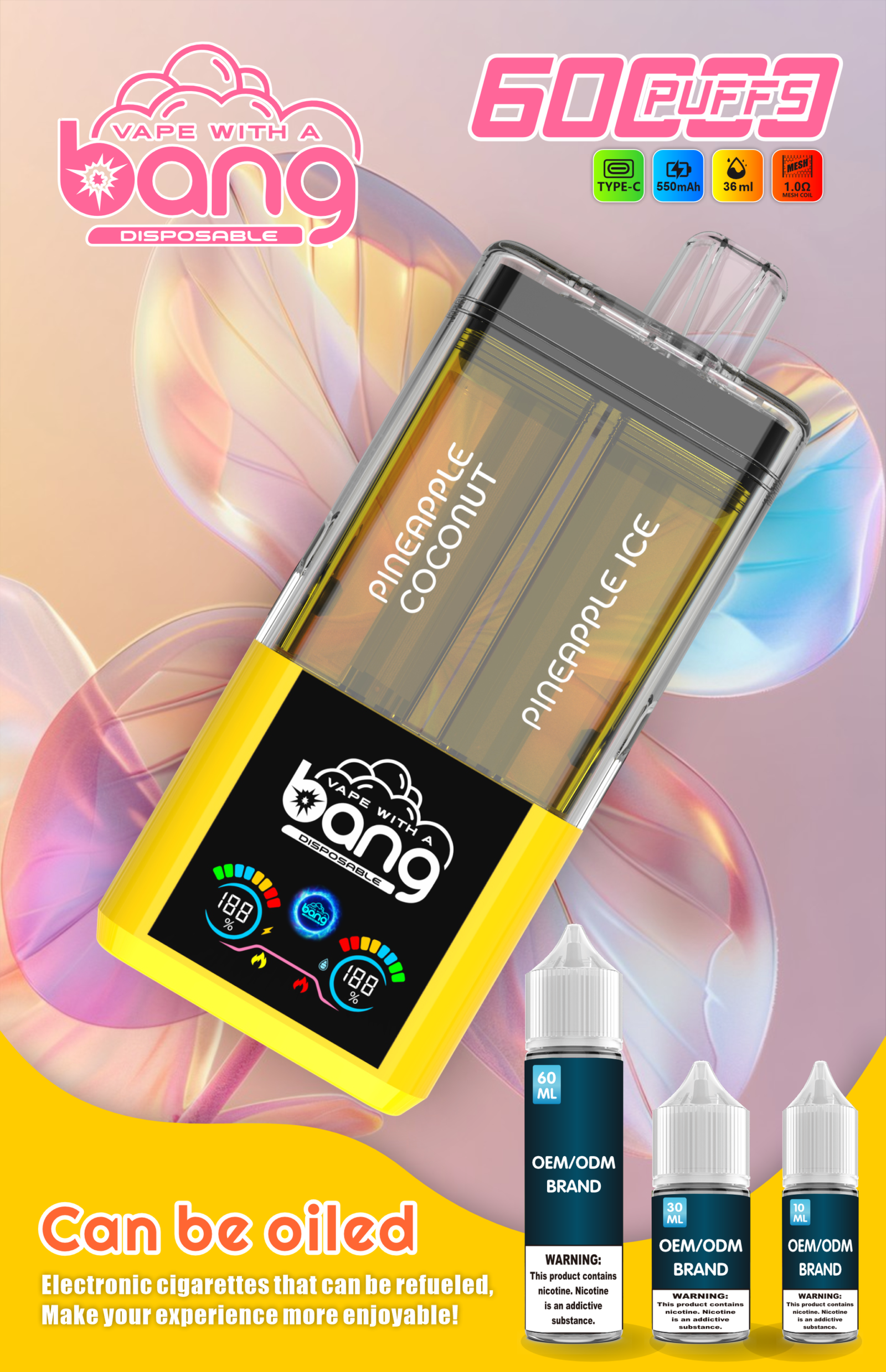 Bang 60000 Puffs Refillable Disposable Vape | Smart LED Display & Dual Mesh Coil | 36ml Large Capacity Rechargeable E-Cigarette - Image 3