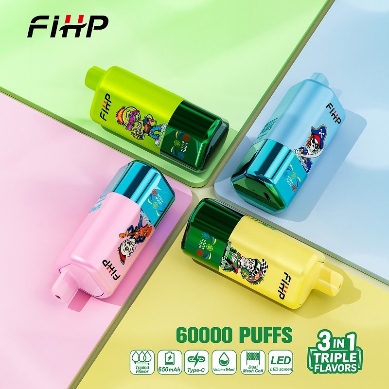 FIHP 60000 Puffs 3-in-1 Disposable Vape | Triple Flavor Switch | 54ml E-Liquid Capacity | Dual Mesh Coil & LED Screen | 650mAh Type-C Rechargeable - Wholesale Bulk - Image 4