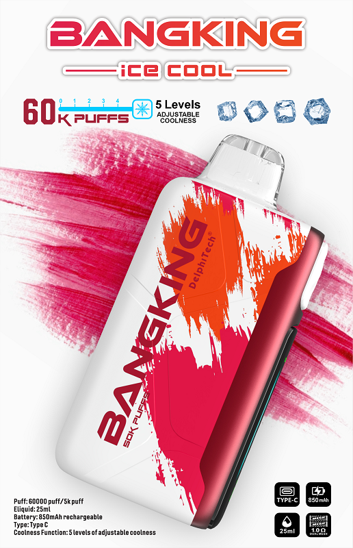 Bang King Ice Cool 60000 Puffs Disposable Vape - 5 Levels Adjustable Coolness & LED Display | Rechargeable 60k Puffs - Image 4
