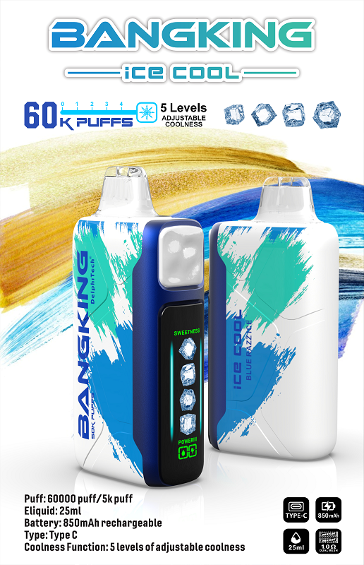 Bang King Ice Cool 60000 Puffs Disposable Vape - 5 Levels Adjustable Coolness & LED Display | Rechargeable 60k Puffs - Image 3