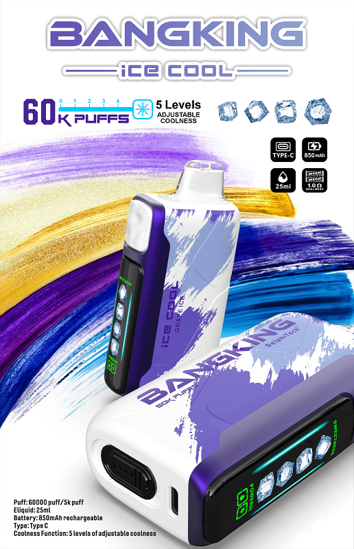 Bang King Ice Cool 60000 Puffs Disposable Vape - 5 Levels Adjustable Coolness & LED Display | Rechargeable 60k Puffs - Image 6