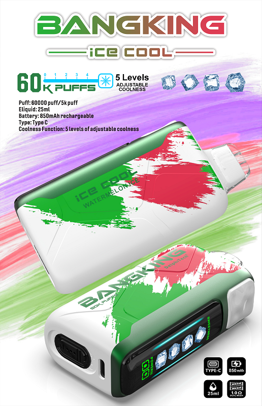 Bang King Ice Cool 60000 Puffs Disposable Vape - 5 Levels Adjustable Coolness & LED Display | Rechargeable 60k Puffs - Image 7