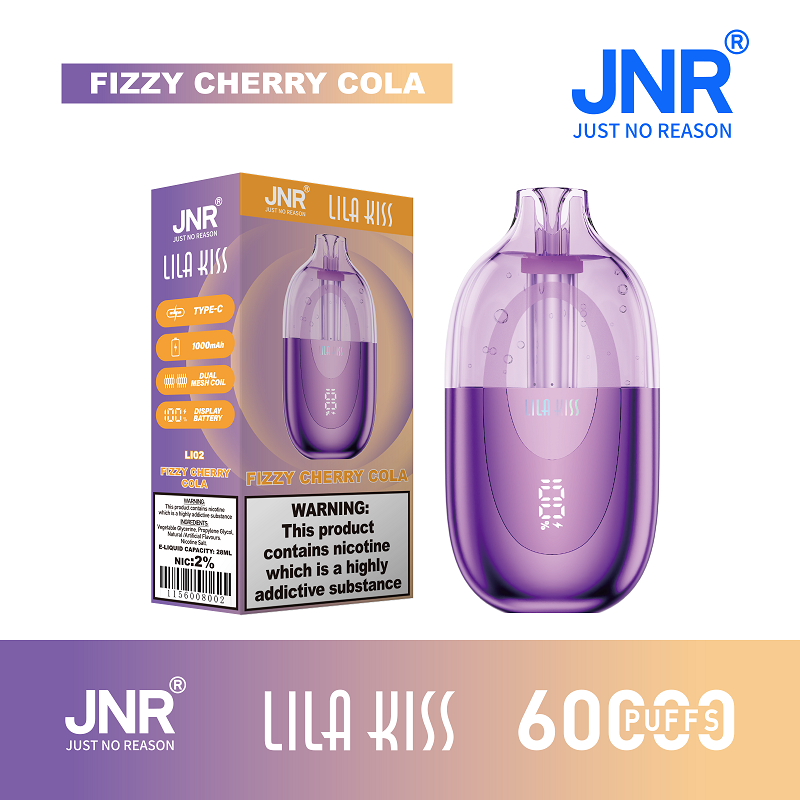 JNR Lila Kiss 60000 Puffs Disposable Vape – Dual Mesh Coil, Smart Display & Type-C Rechargeable - Image 3